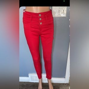 NO BO Red High Rise Skinny Cropped Button Front Denim Jeans size 5